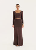 Chocolate Knitted Long Sleeve Cropped Top