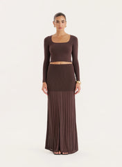 Chocolate Knitted Long Sleeve Cropped Top