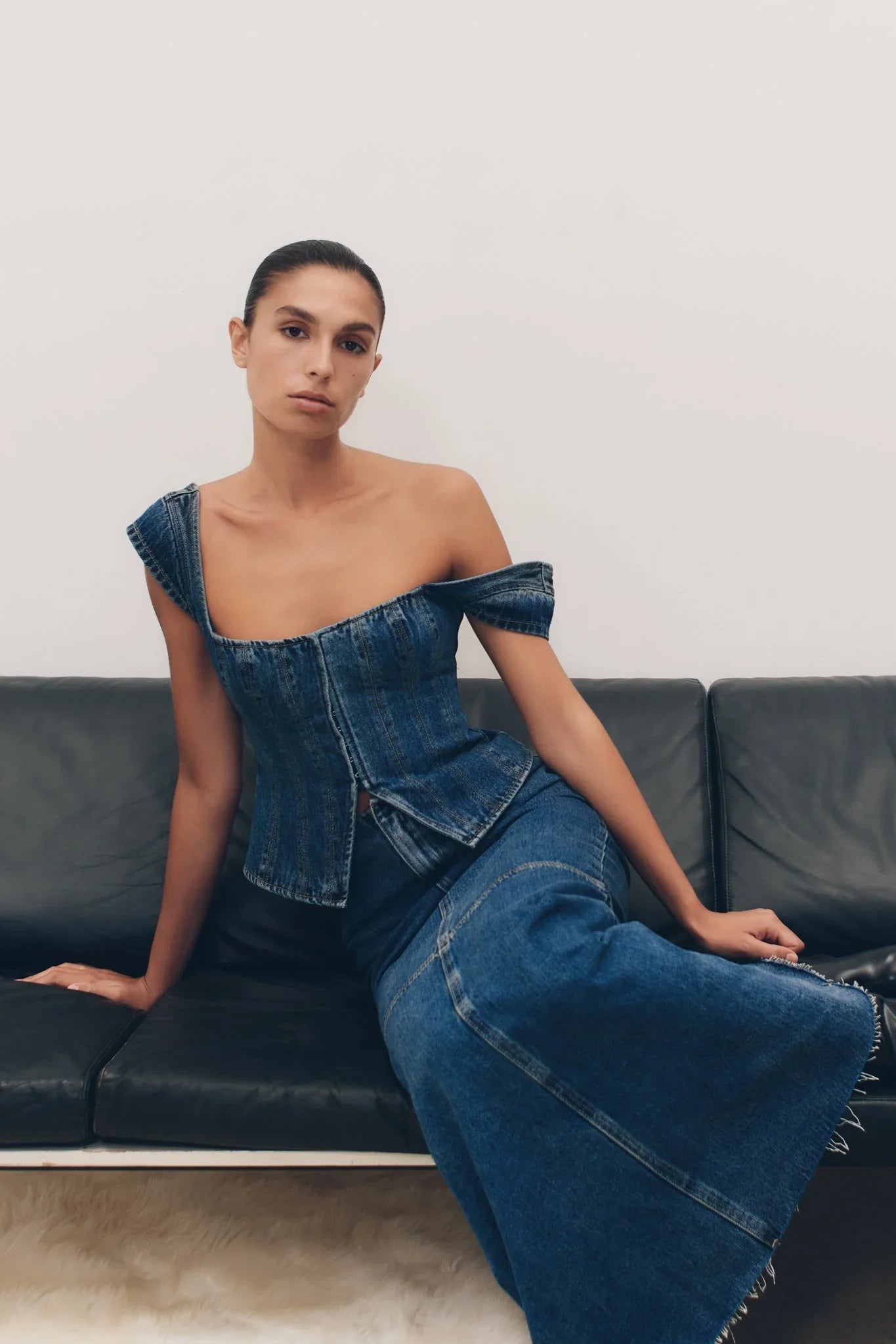 Loretta Cap Sleeve Denim Top Washed Dark Blue