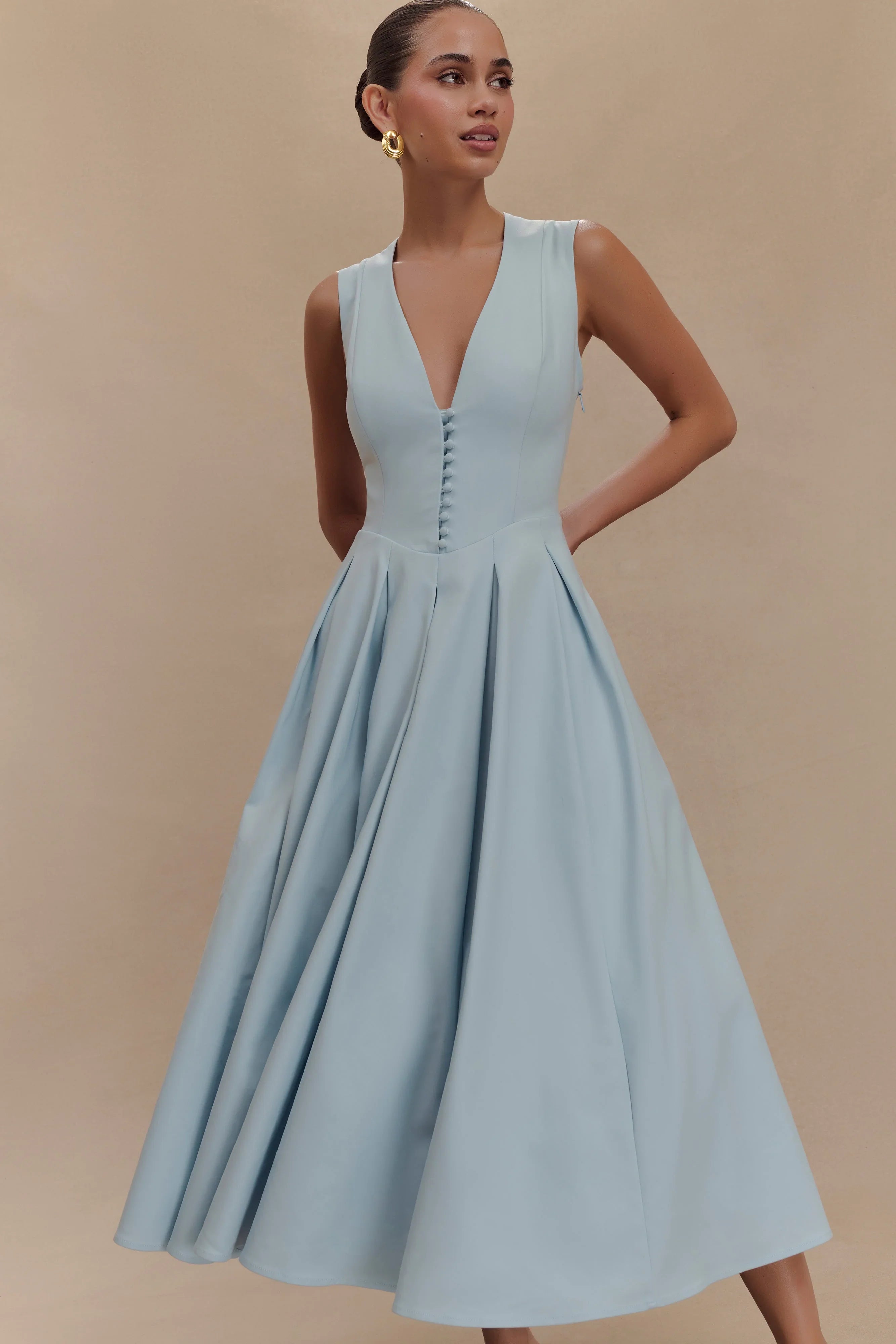 Keely Cotton Sleeveless Midi Dress Sky Blue