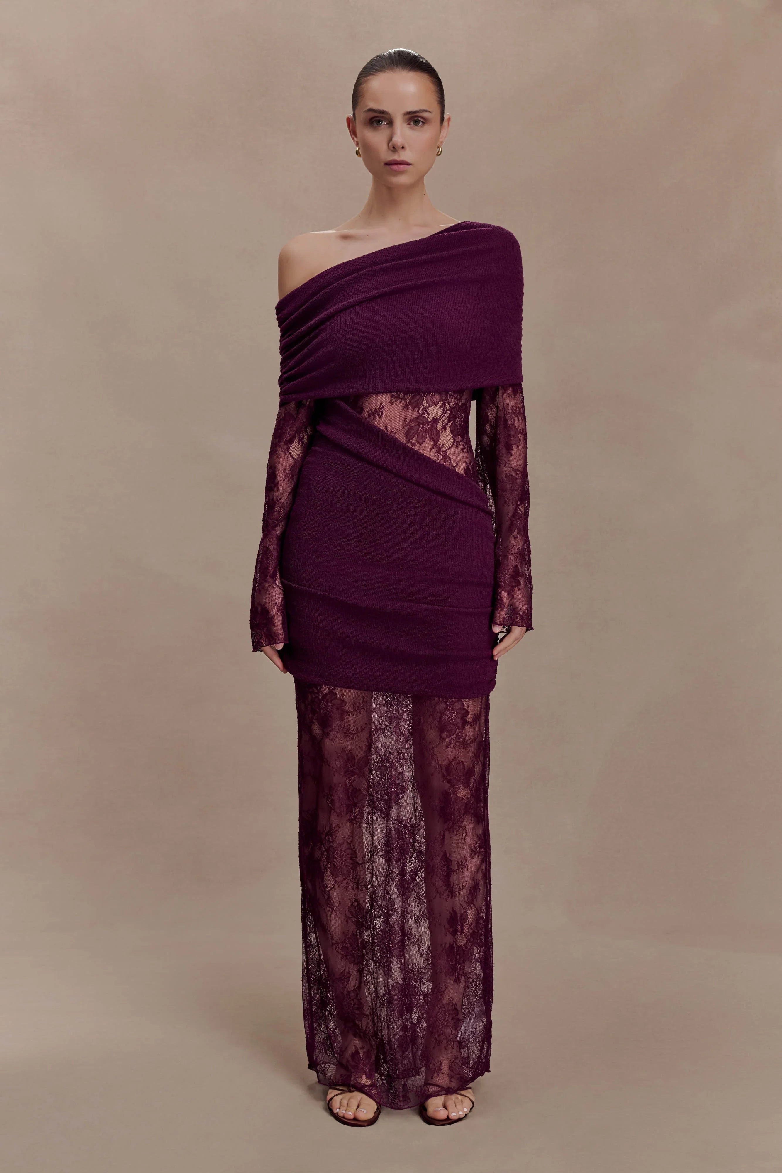Luxie Lace Knit Maxi Dress Plum
