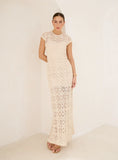 Cream Crochet Cap Sleeve Maxi Dress