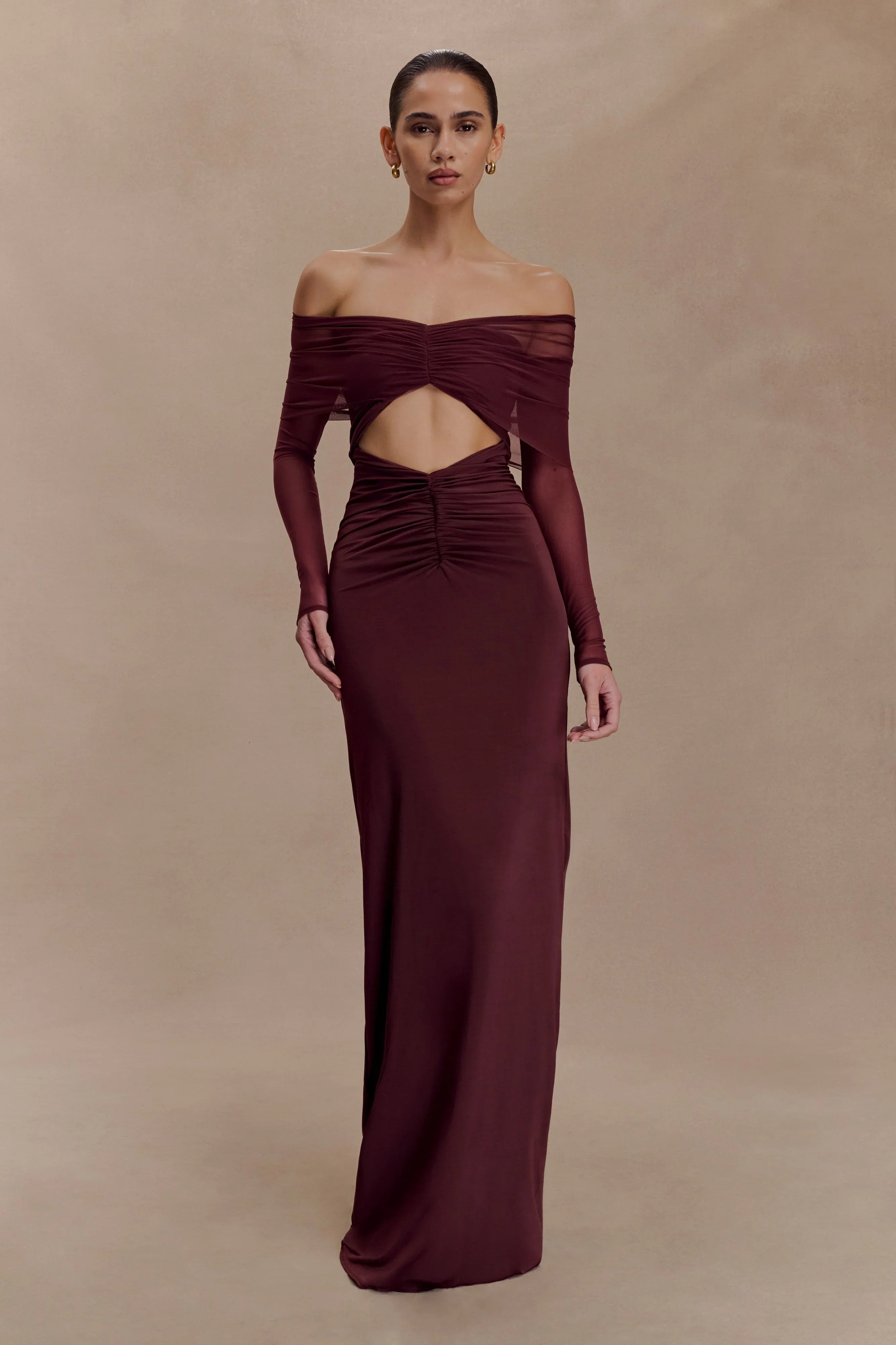 Rafaella Slinky And Mesh Maxi Dress Mahogany