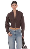 Knit Mock Neck Zip Up Cardigan in Brown