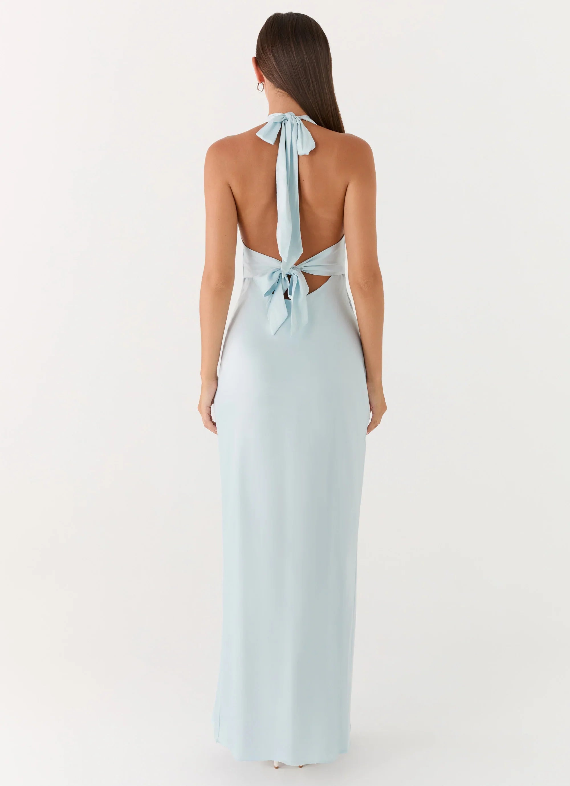 Heavy Hearted Satin Maxi Dress Ice Blue