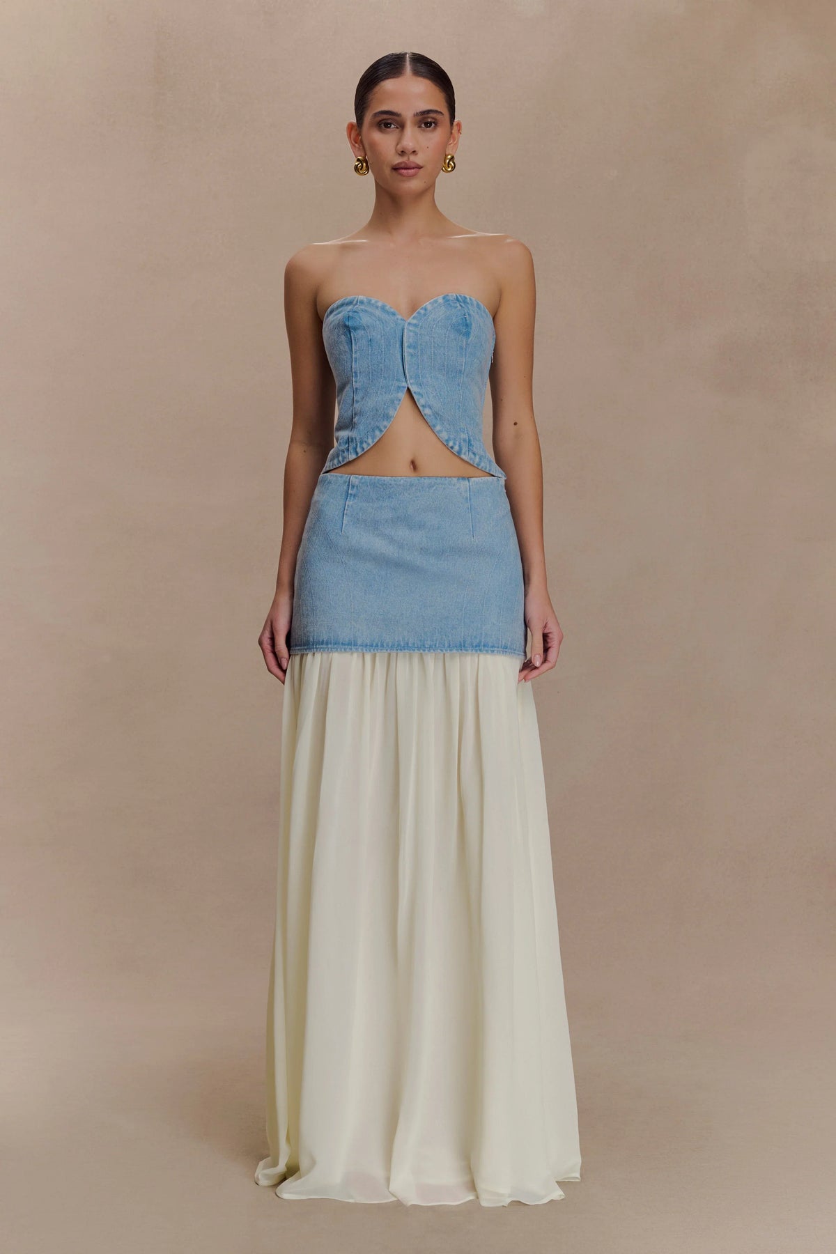 Tully Chiffon Denim Maxi Skirt 80S Blue