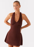 Heavy Hearted Linen Mini Dress Brown
