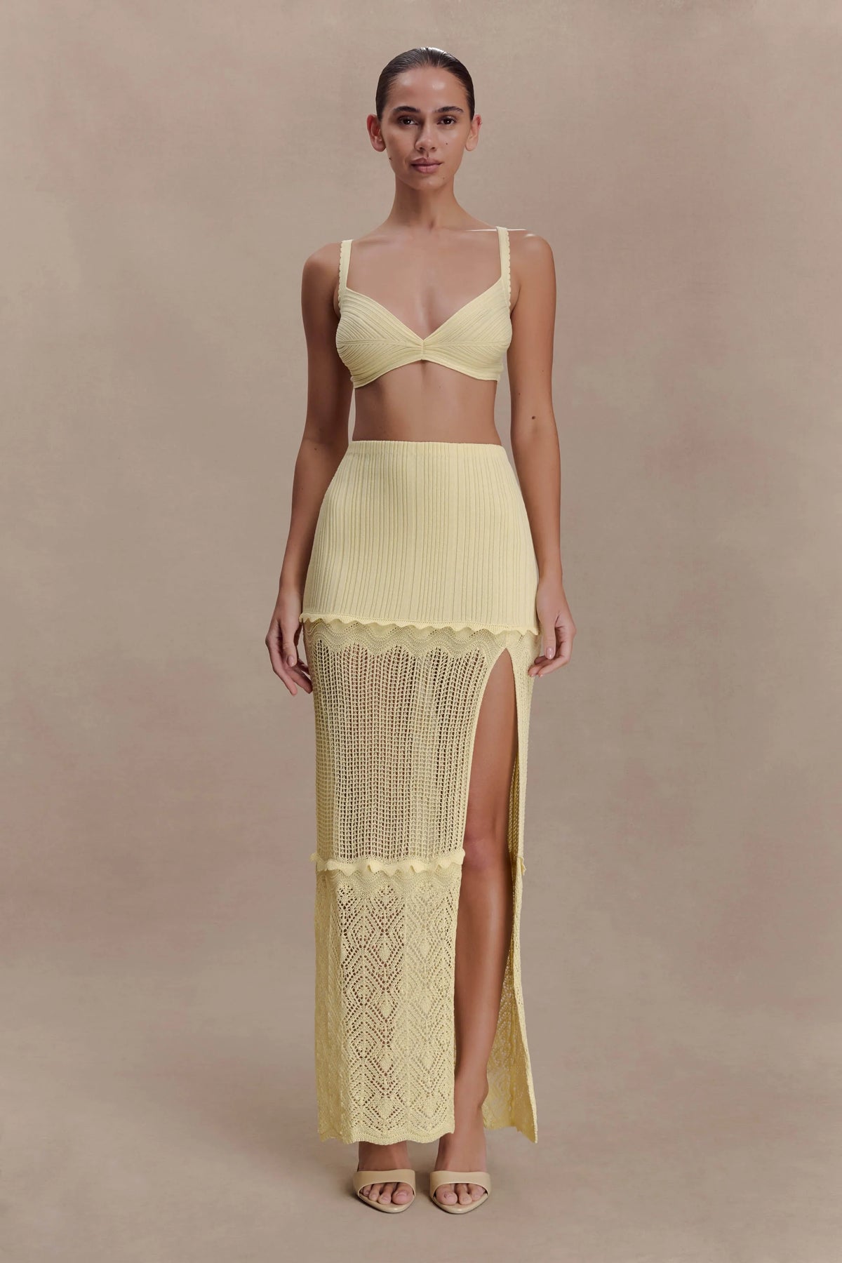 Coleene Pointelle Knit Maxi Skirt Lemon