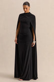 Dianelle Black High Neck Maxi Dress With Cape Sleeves