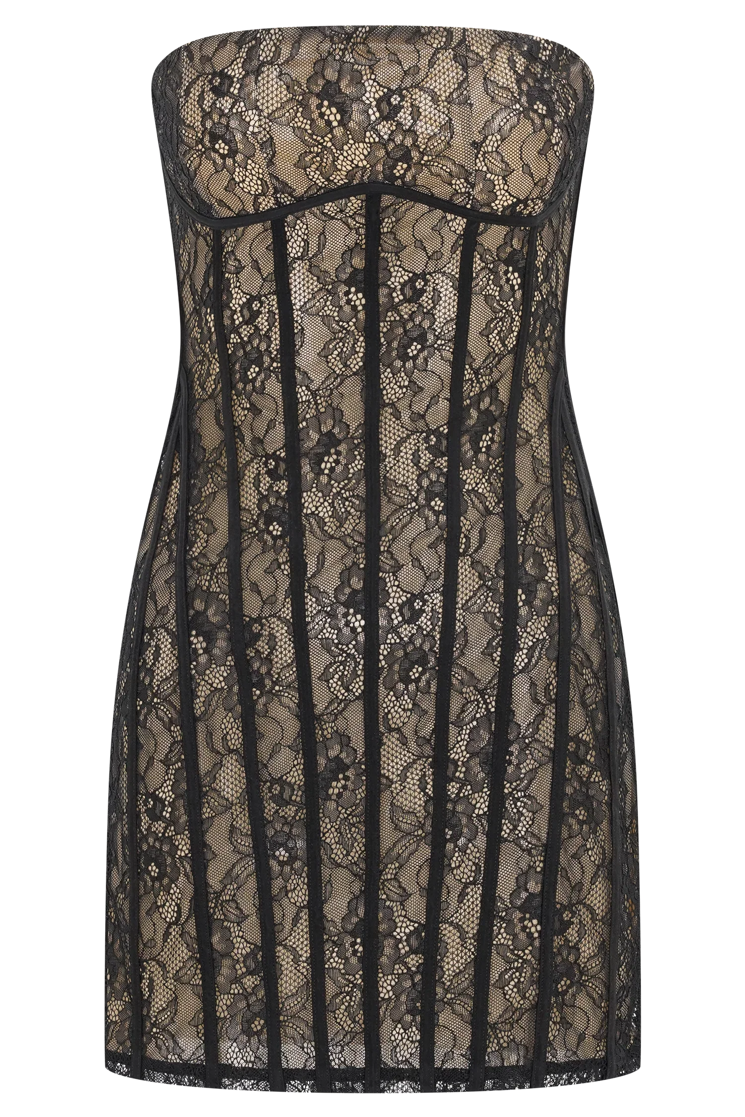 Jeannette Panelled Lace Mini Dress Black