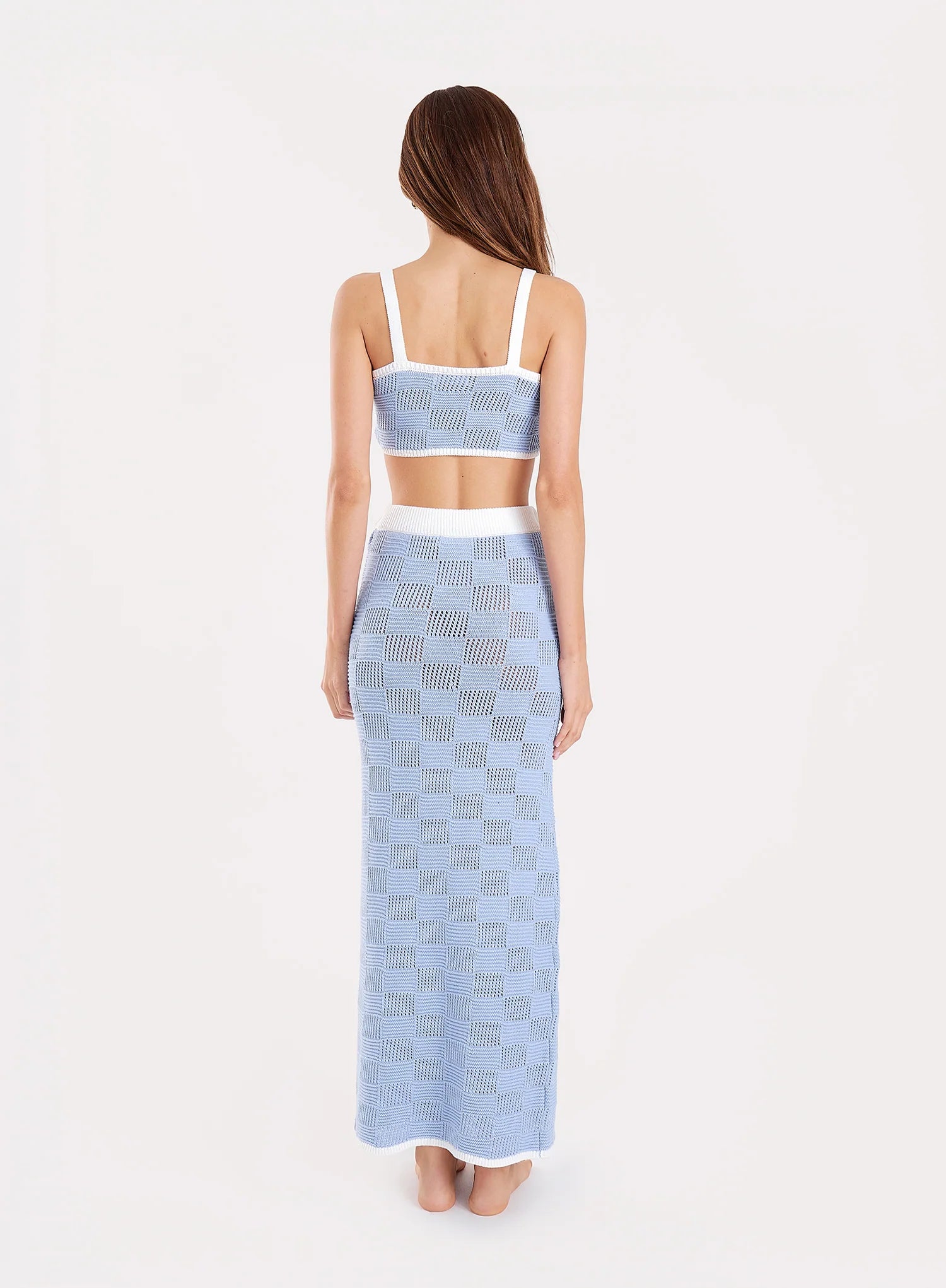 Blue Check Crochet Maxi Skirt