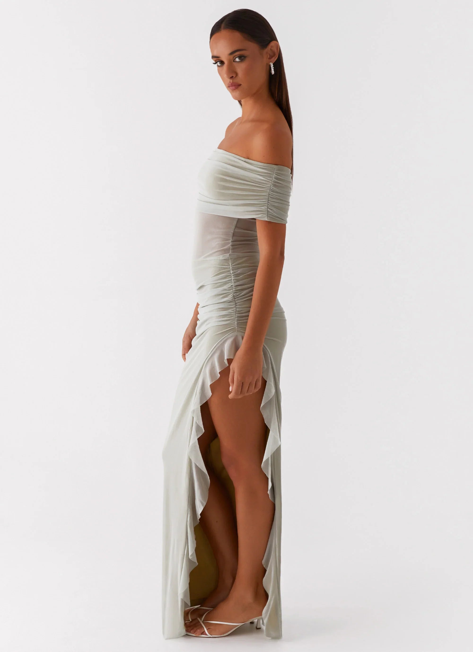 Nelly Off Shoulder Maxi Dress Pistachio