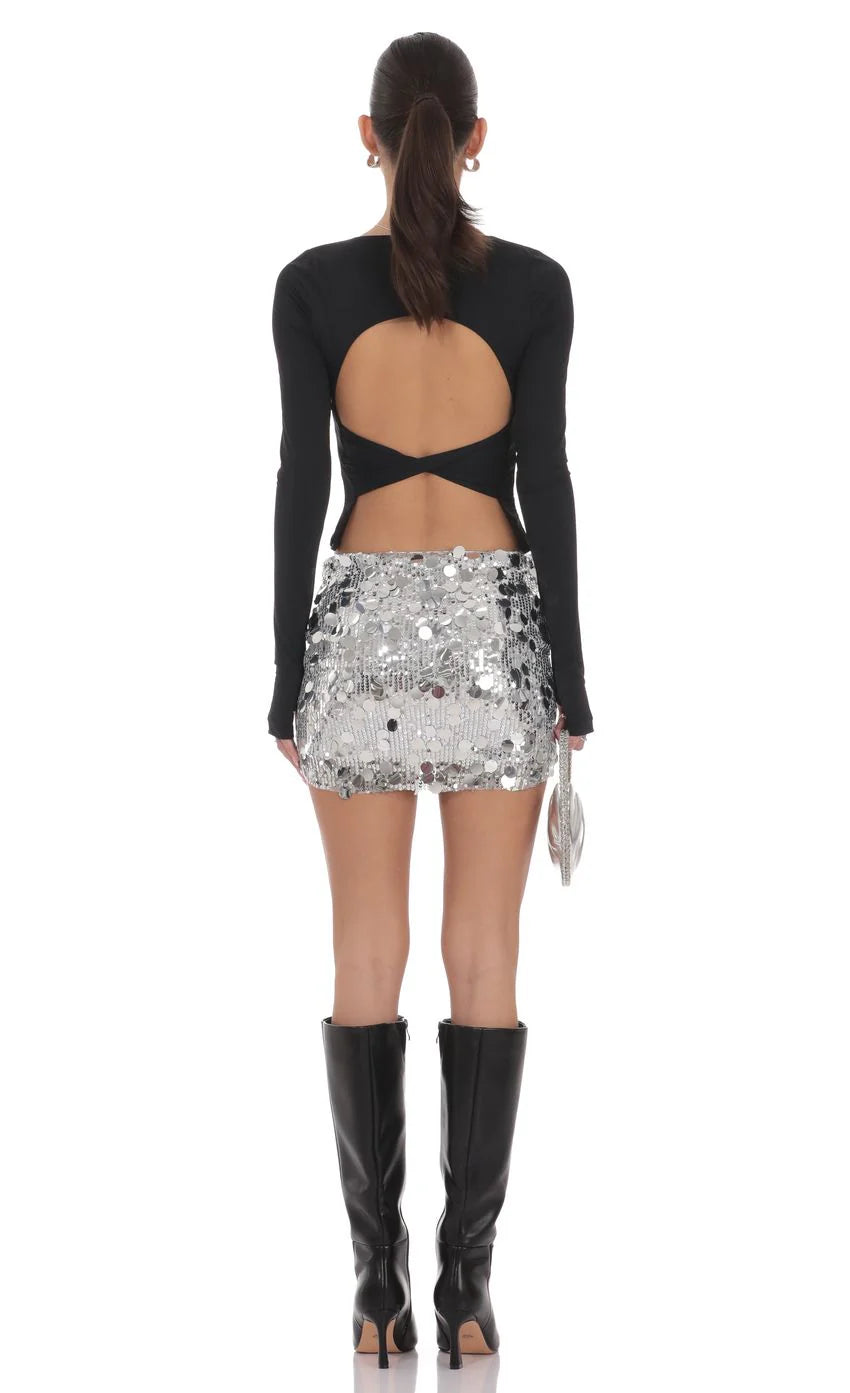 Circle Sequin Skirt in Silver