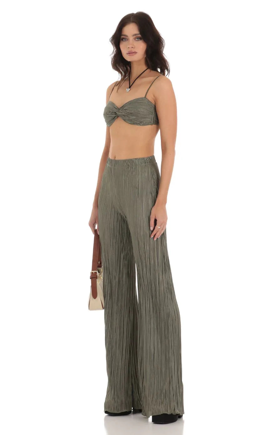Pleated Two Piece Set in Green