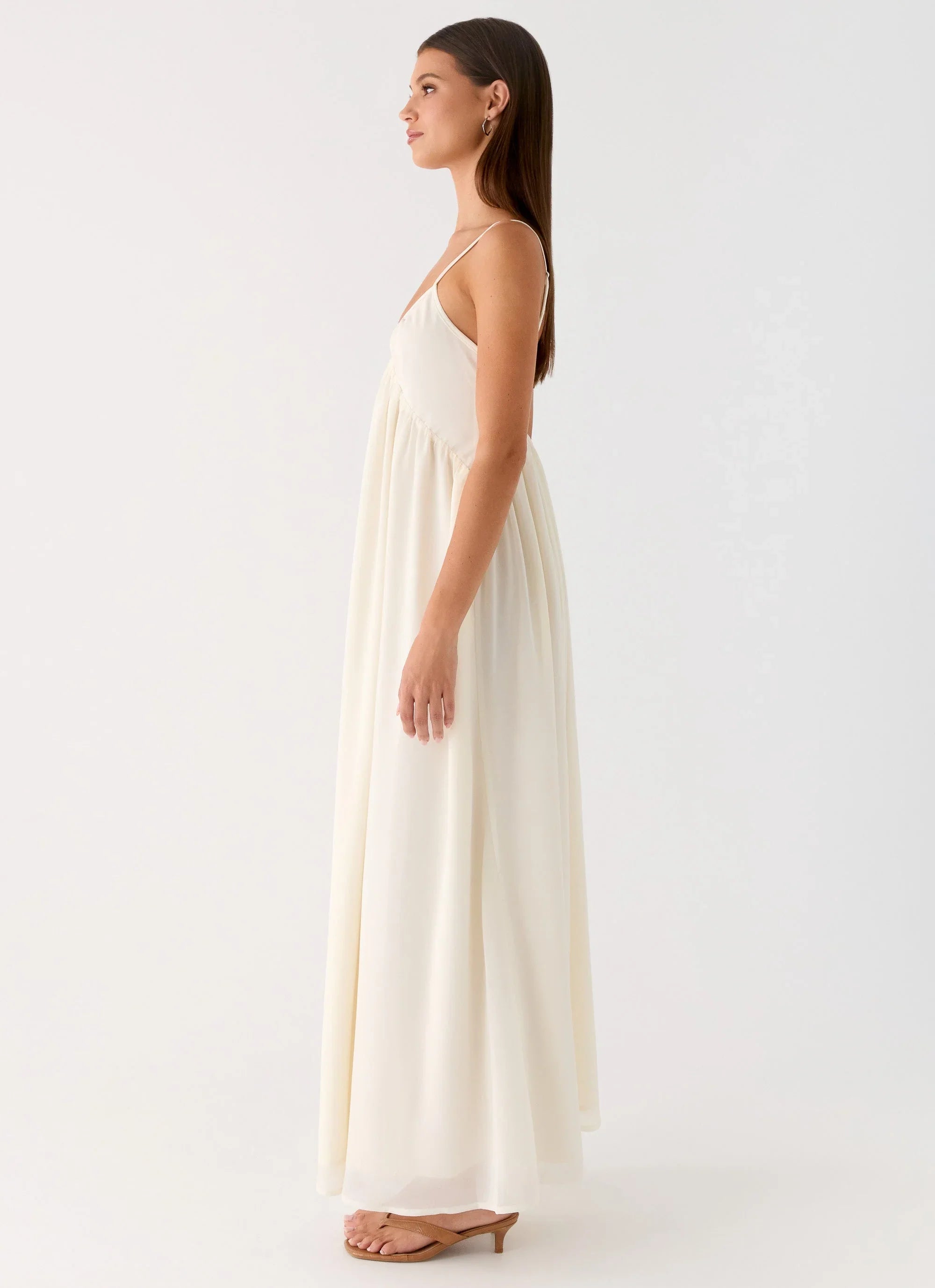 Whisperlight Chiffon Scooped Neck Maxi Dress White