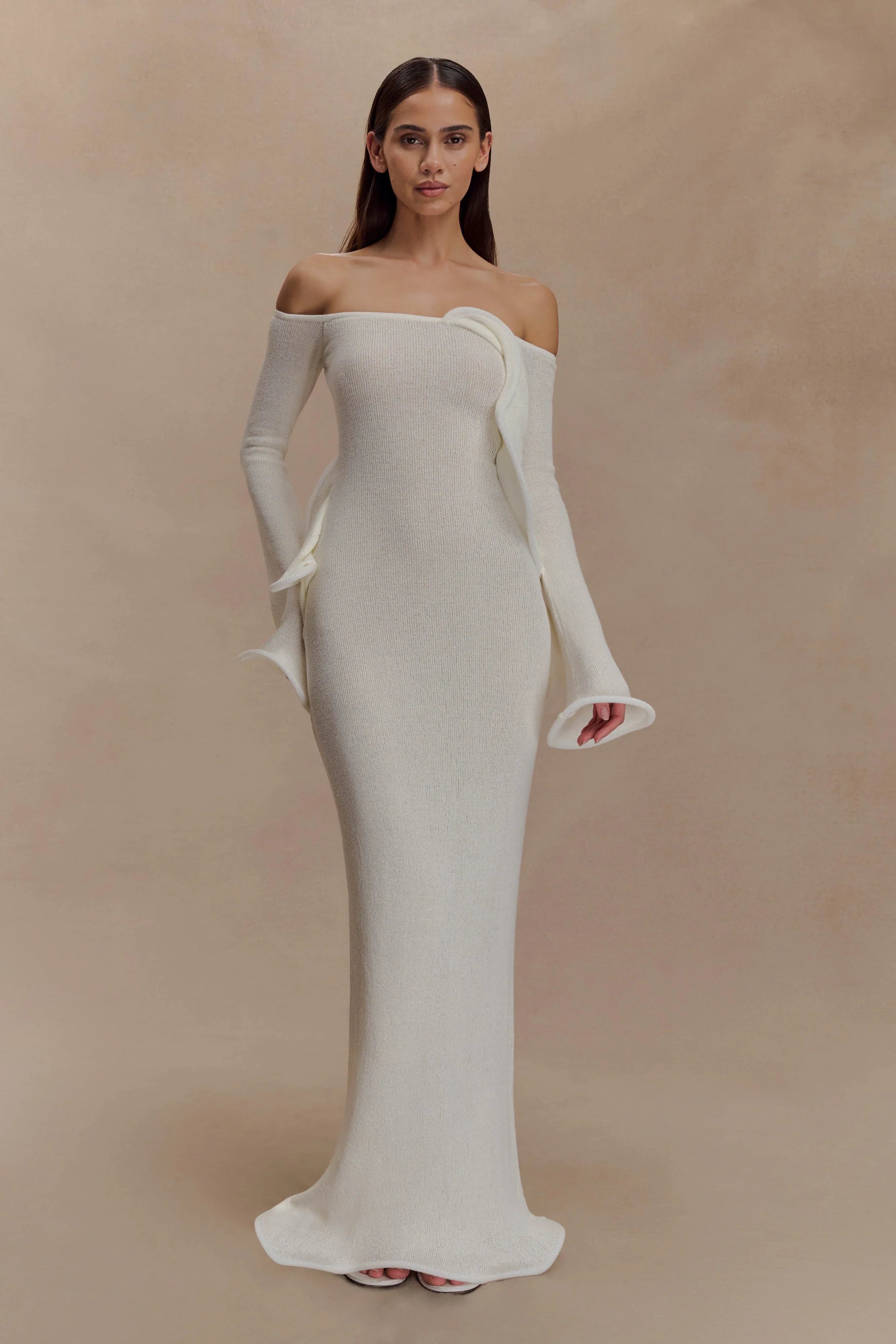 Sandrine Off Shoulder Knit Maxi Dress White