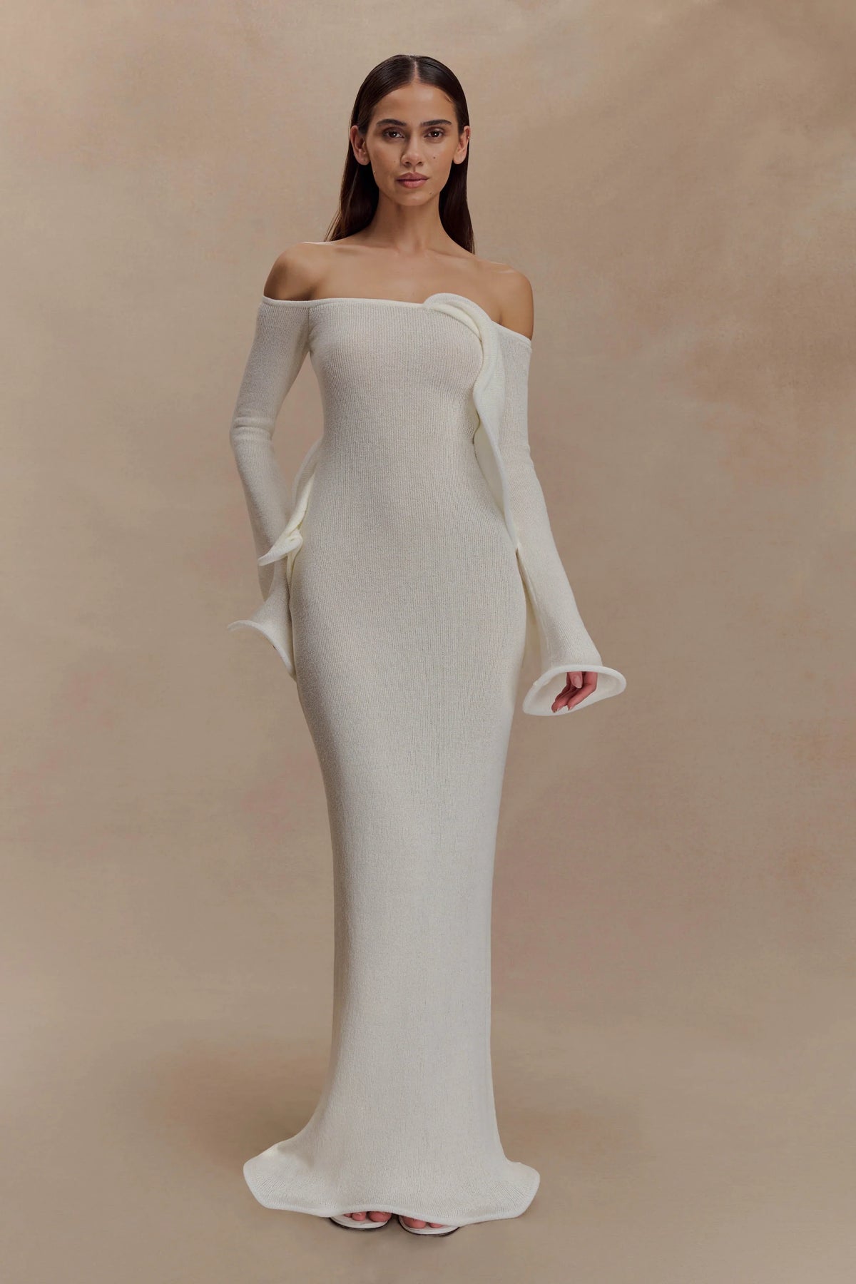 Sandrine Off Shoulder Knit Maxi Dress White