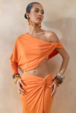 Dua Orange Asymmetric One Sleeve Draped Top