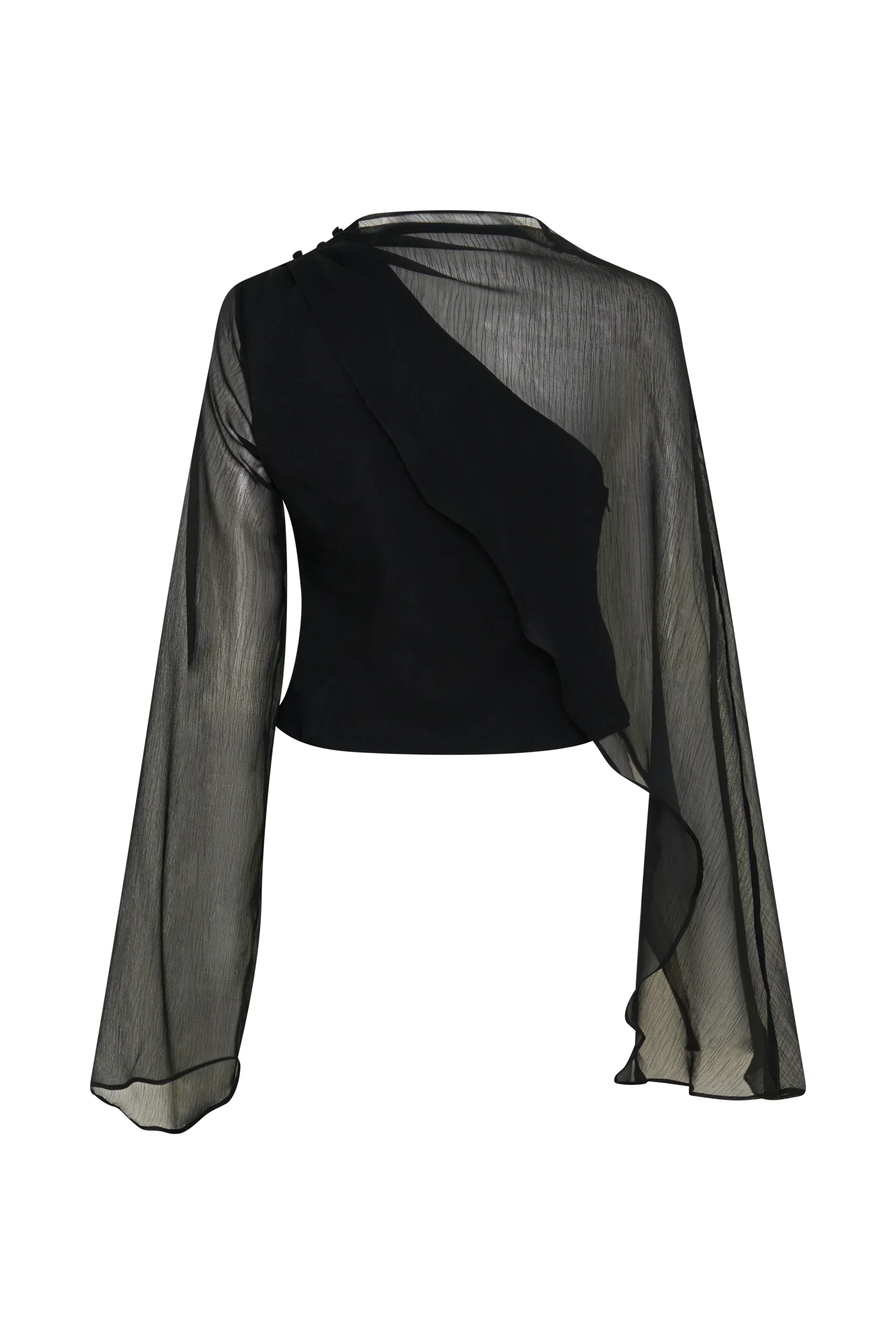 Ida Sheer Asymmetrical Long Sleeve Cape Black