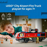 LEGO City Airport Fire Truck Kids Building Toy Pretend Play Emergency Vehicle for Boys Girls Ages 7 Fire Engine Toy W 4 Firefighter Minifigures Gift Idea for Birthdays 60499