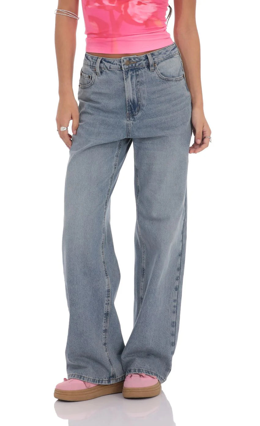 High Rise Wide Leg Jeans in Faded Denim