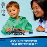 LEGO City Motorcycle Transporter Building Toy for Boys Girls Pretend Play Set for Preschool Kids Ages 4 Flatbed Truck Toy W 2 Toy Motorcycles 2 Minifigures Gift Idea for Birthdays 60491
