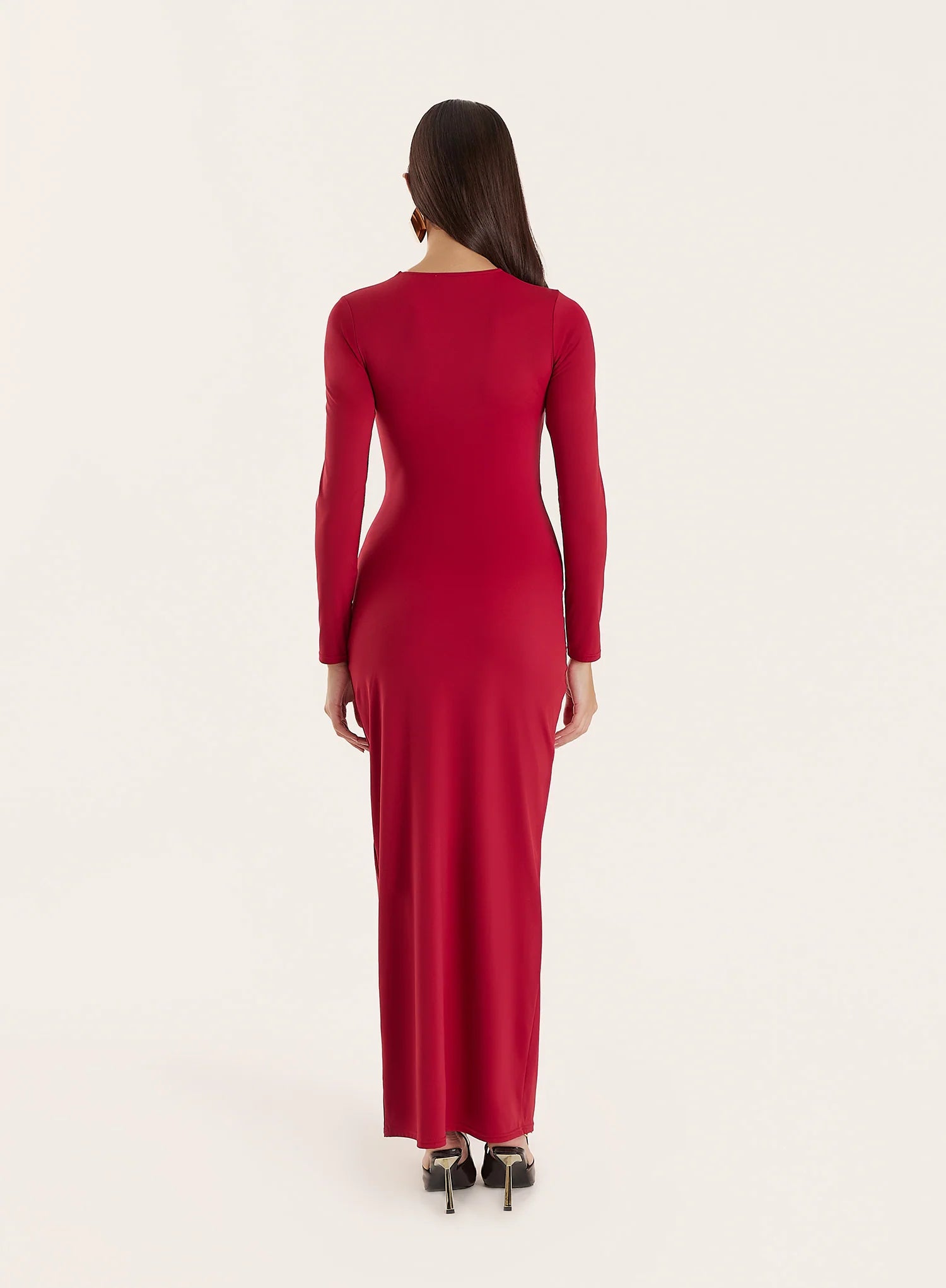 Red Jersey Hardware Waist Detail Maxi Dress