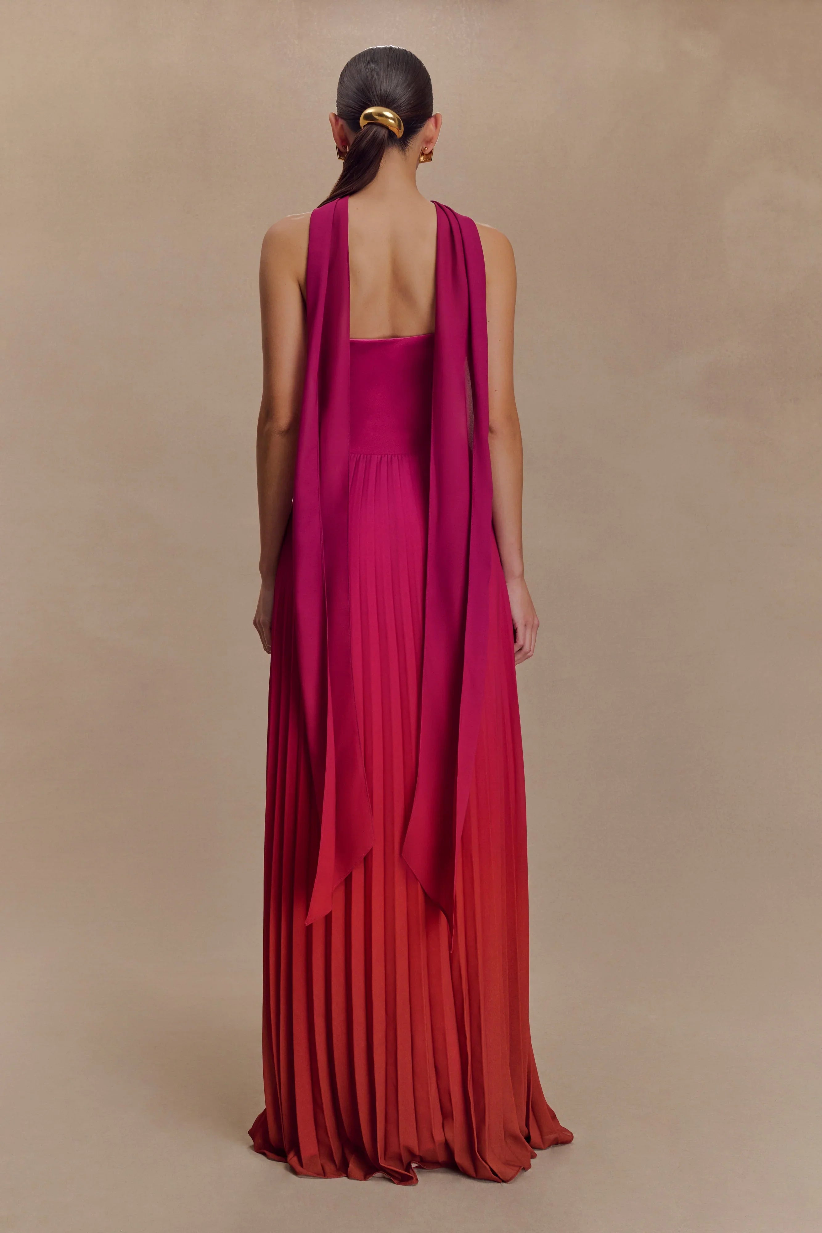 Caira Chiffon Scarf Maxi Dress Ombre Dark Pink