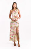 Mellick Yellow Bloom Satin Maxi Dress