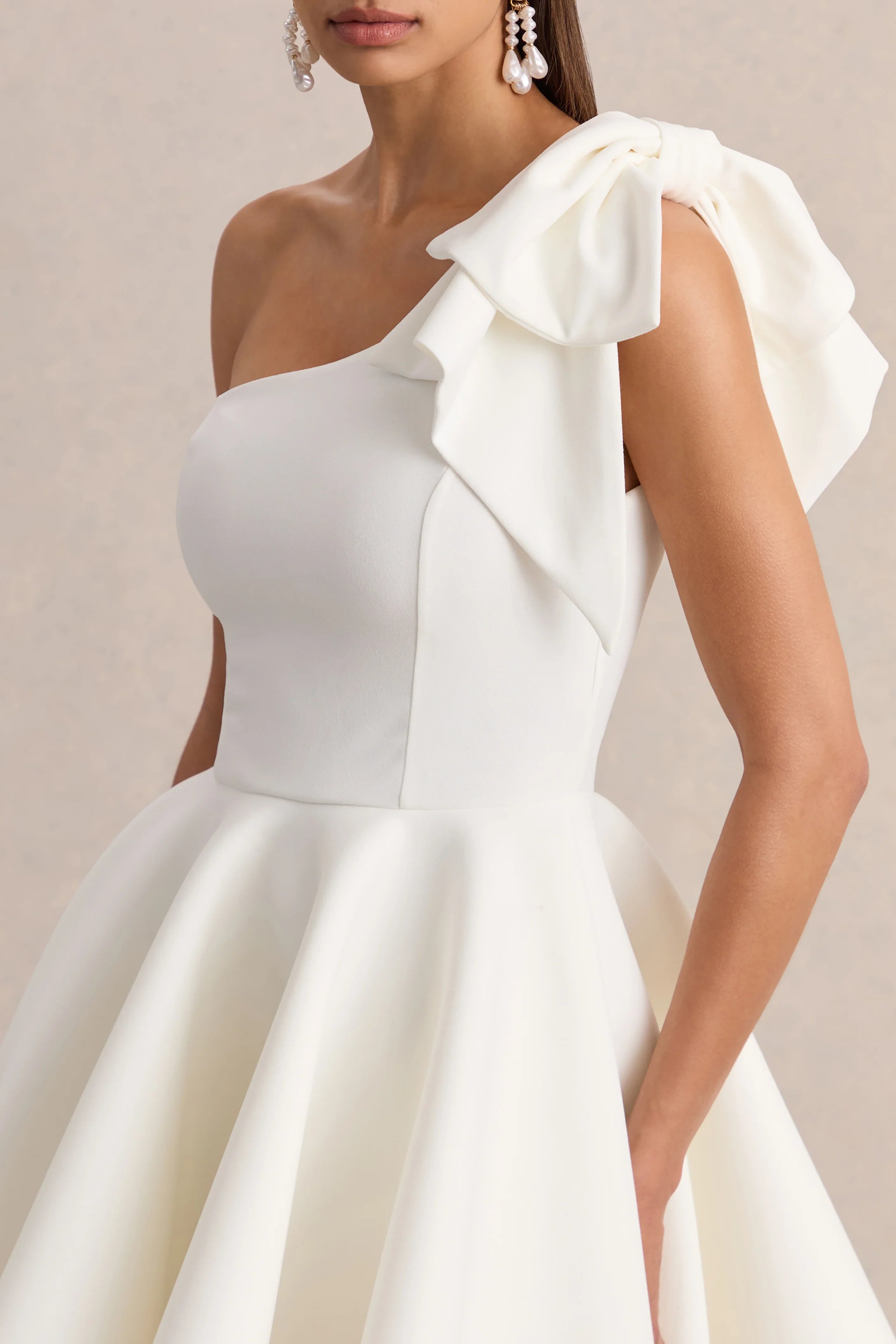 Prosperity White Asymmetric Neck Mini Dress With Bow Detail