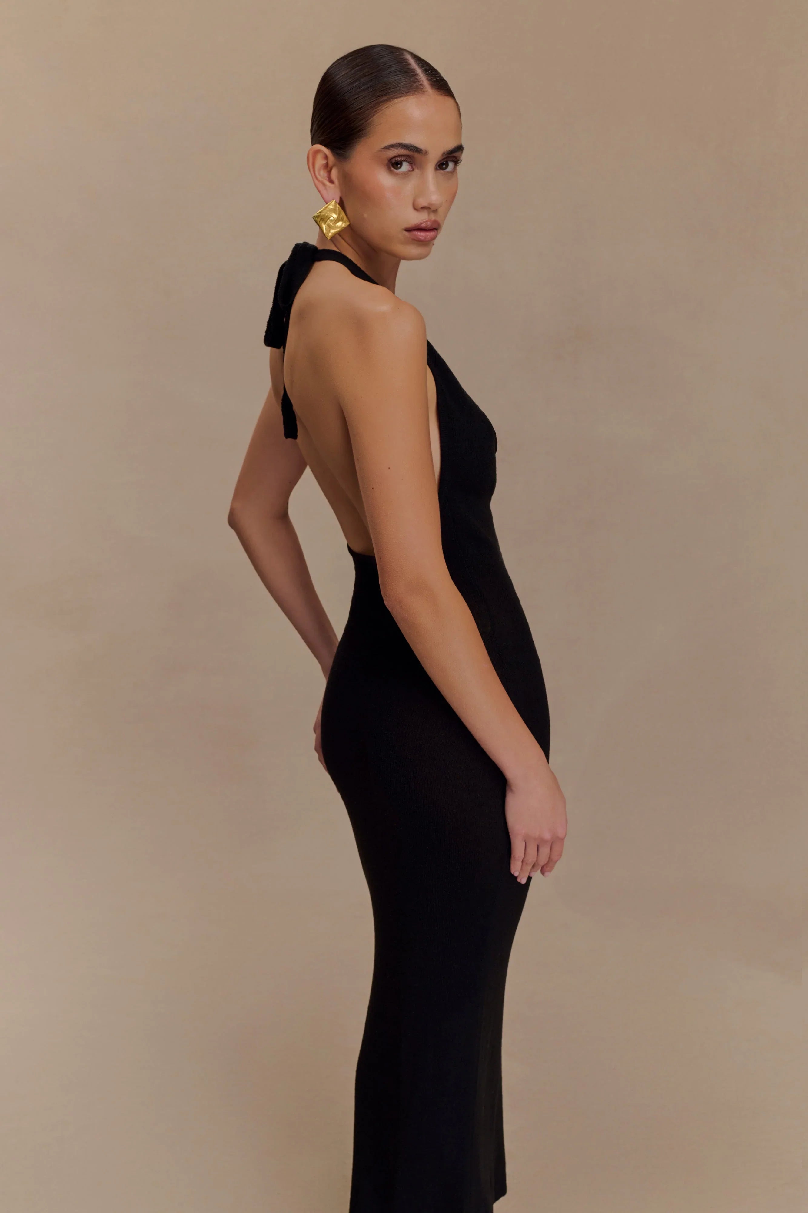 Ayella Cowl Knit Maxi Dress Black