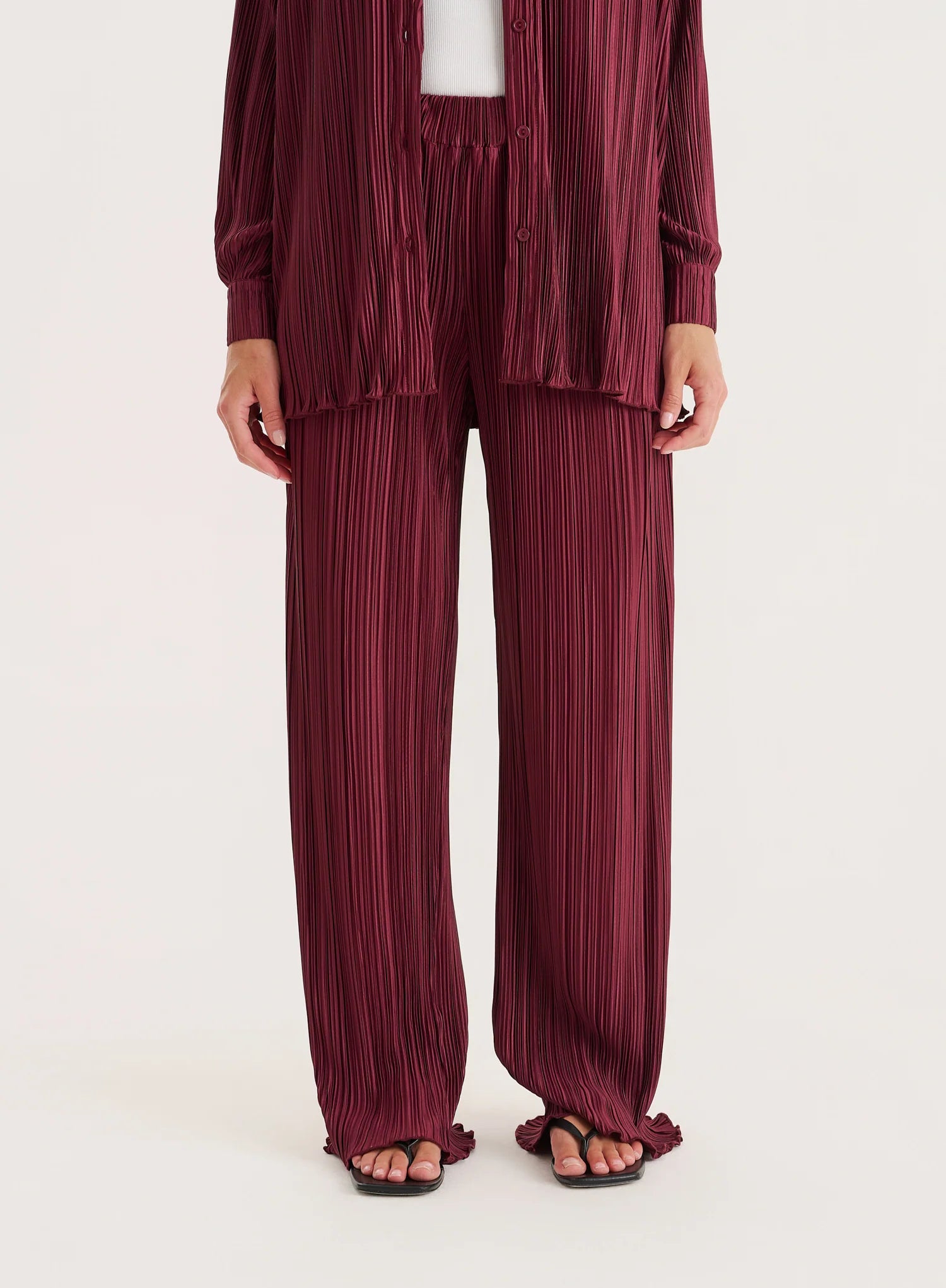 Burgundy Plisse Trouser