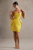 Lovebug Mustard Bandeau Mini Dress With Tulip Skirt