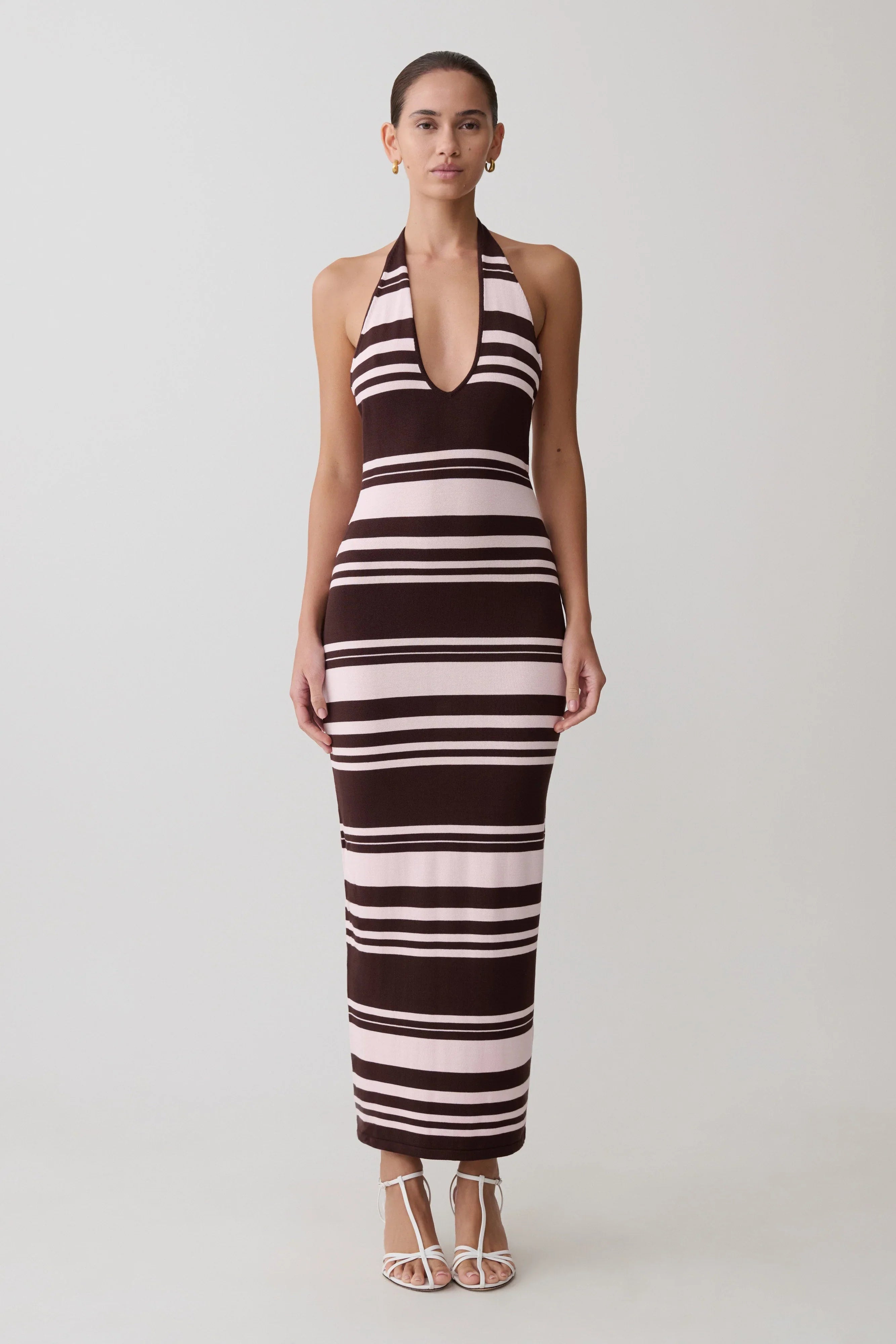 Brienne Stripe Midi Dress Pink Chocolate