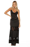 Freyja Black Lace Insert Satin Maxi Dress