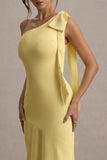 Here For Love Pale Lemon Satin Asymmetric Maxi Dress With Bow
