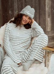 Light Grey Striped Jersey Ribbed Top