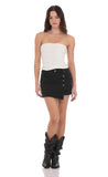 Overlap Button Denim Skirt in Black