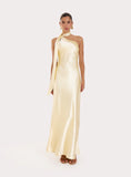 Lemon Satin One Shoulder Maxi Dress