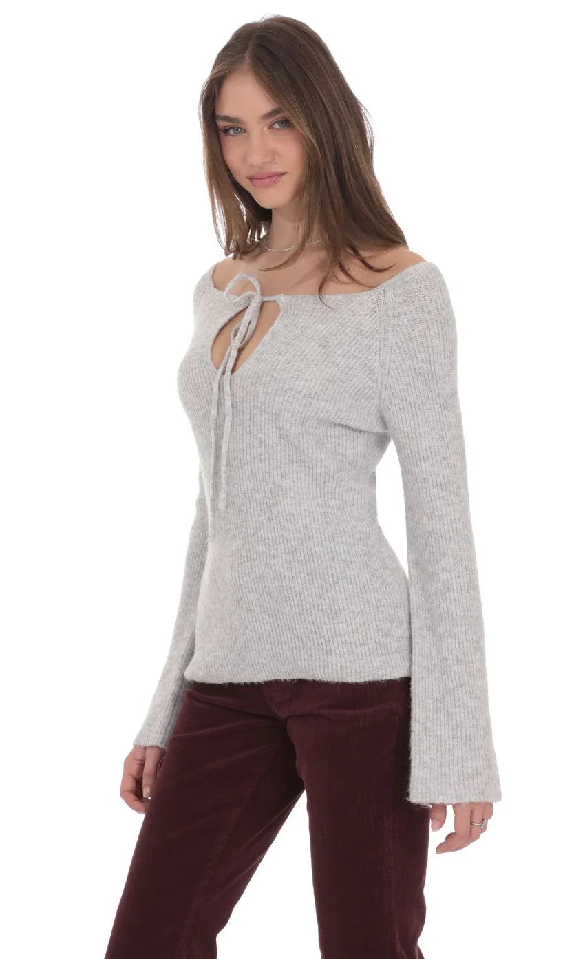 Knit Keyhole Jumper in Light Grey