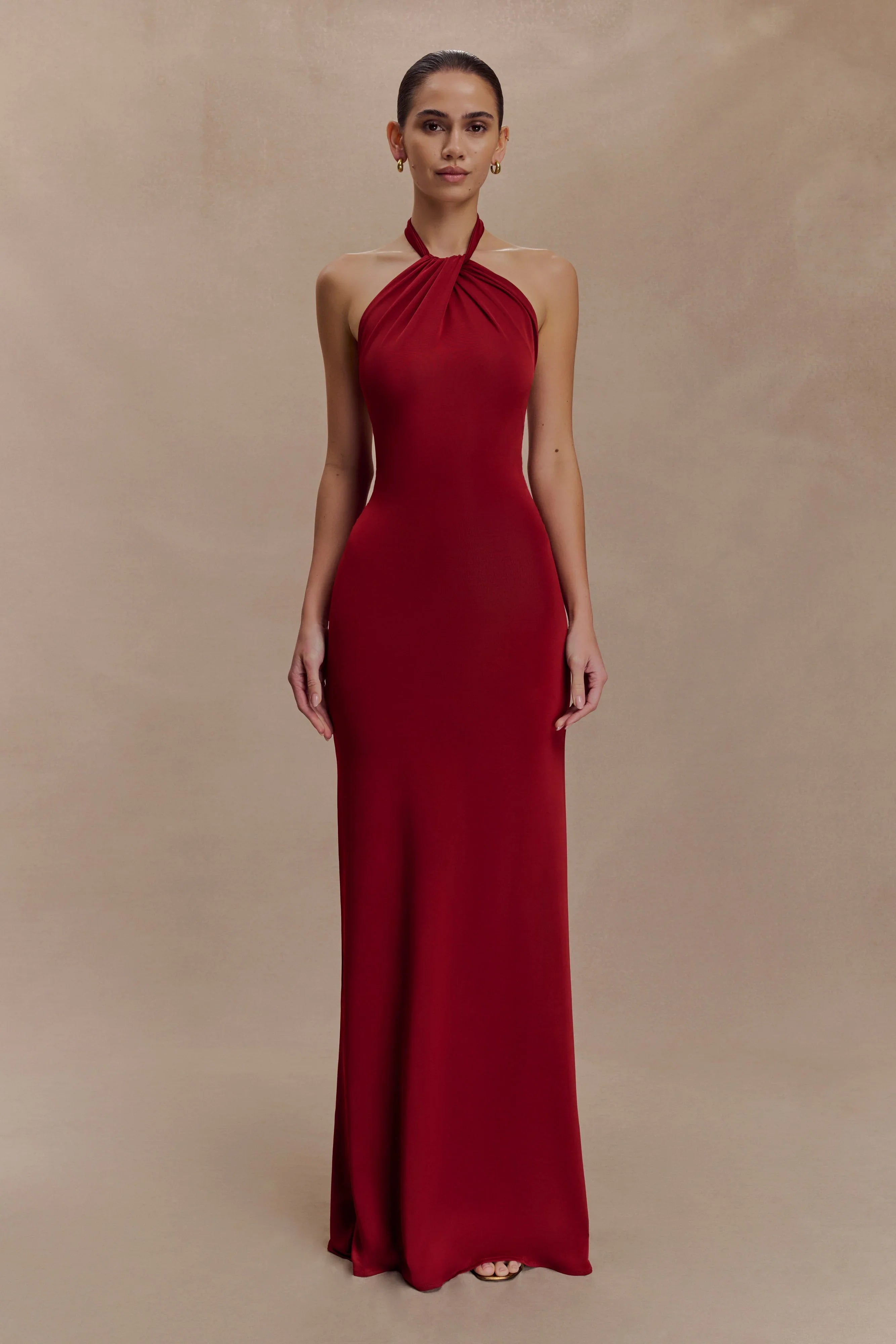 Elyna Slinky Halter Maxi Dress Deep Red