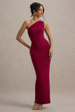 Venetia Burgundy One Shoulder Tie Back Maxi Dress