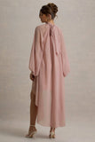 Delphia Pale Pink High Neck Maxi Dress With High Low Hem