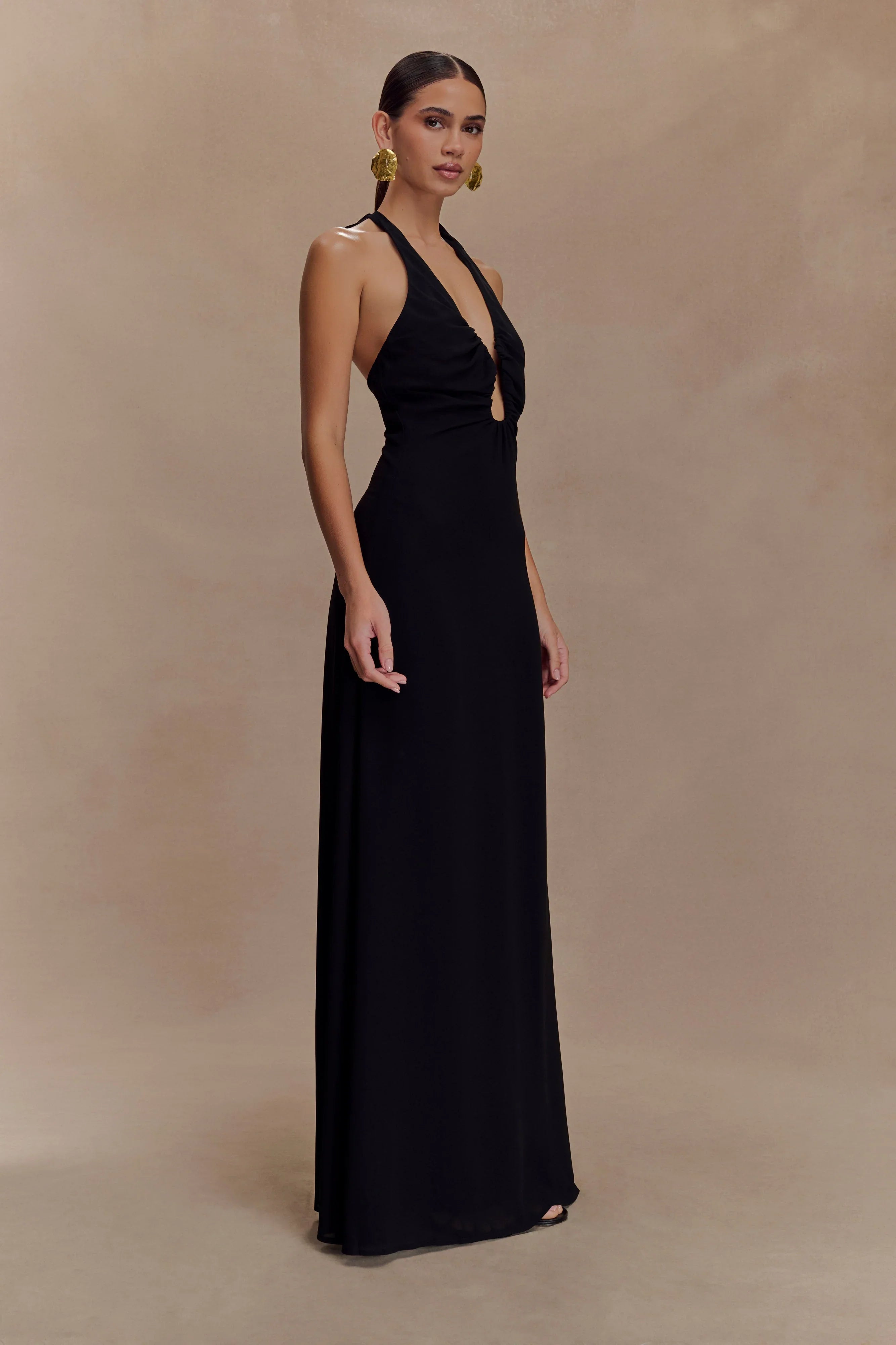Malakhai Chiffon Halter Maxi Dress Black