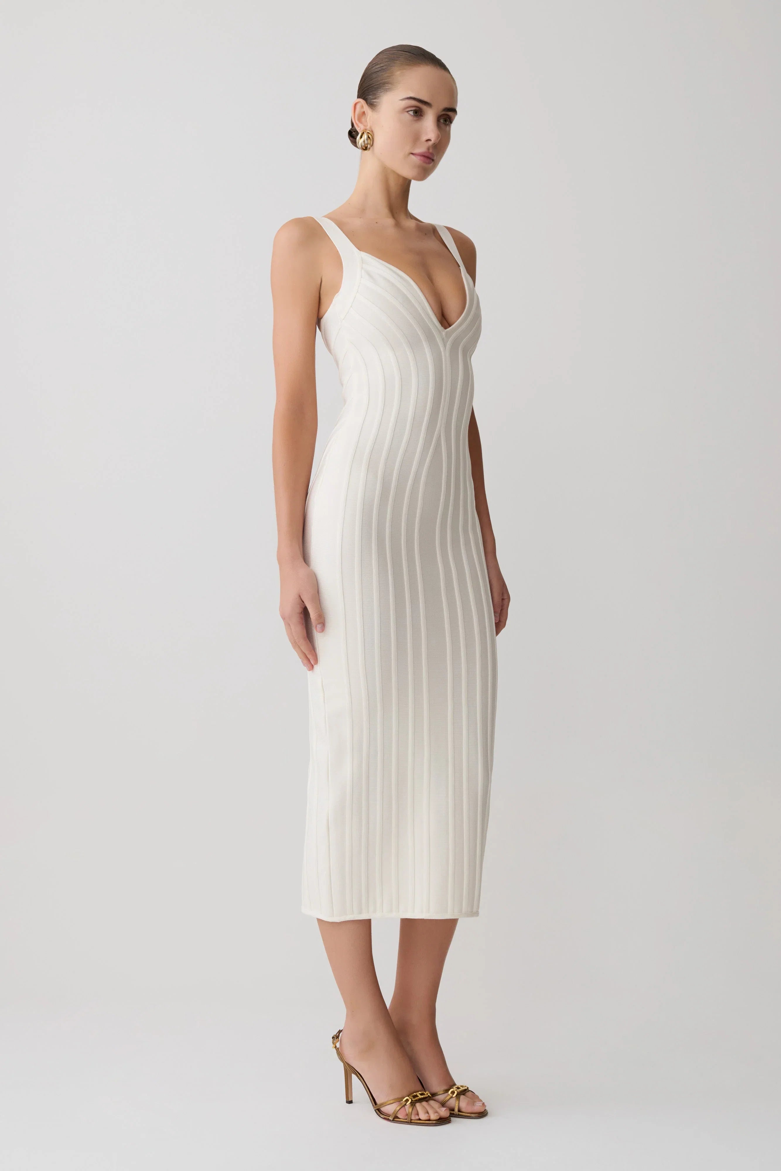 Gia Bandage Knit Midi Dress Ivory