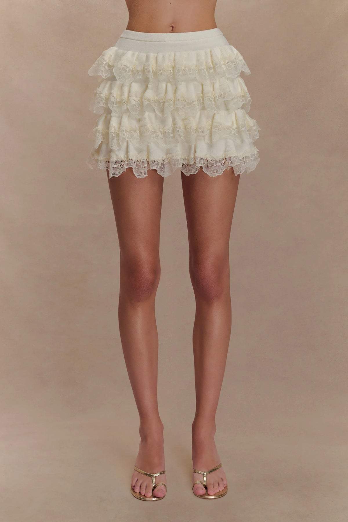 Margaret Lace Ruffle Mini Skort Cream