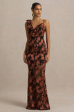 Mar Black And Rust Cowl Neck Maxi Dress With Bow Detail