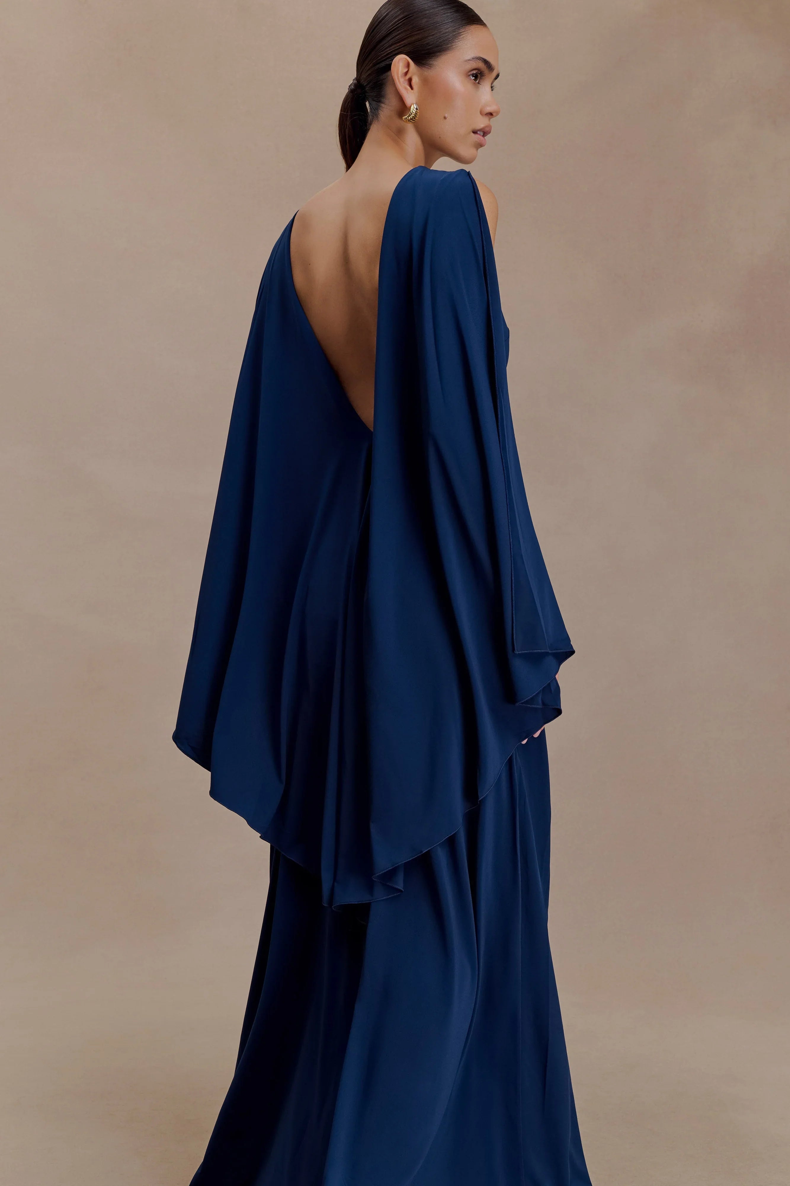 Emory Jersey Cape Maxi Dress Navy