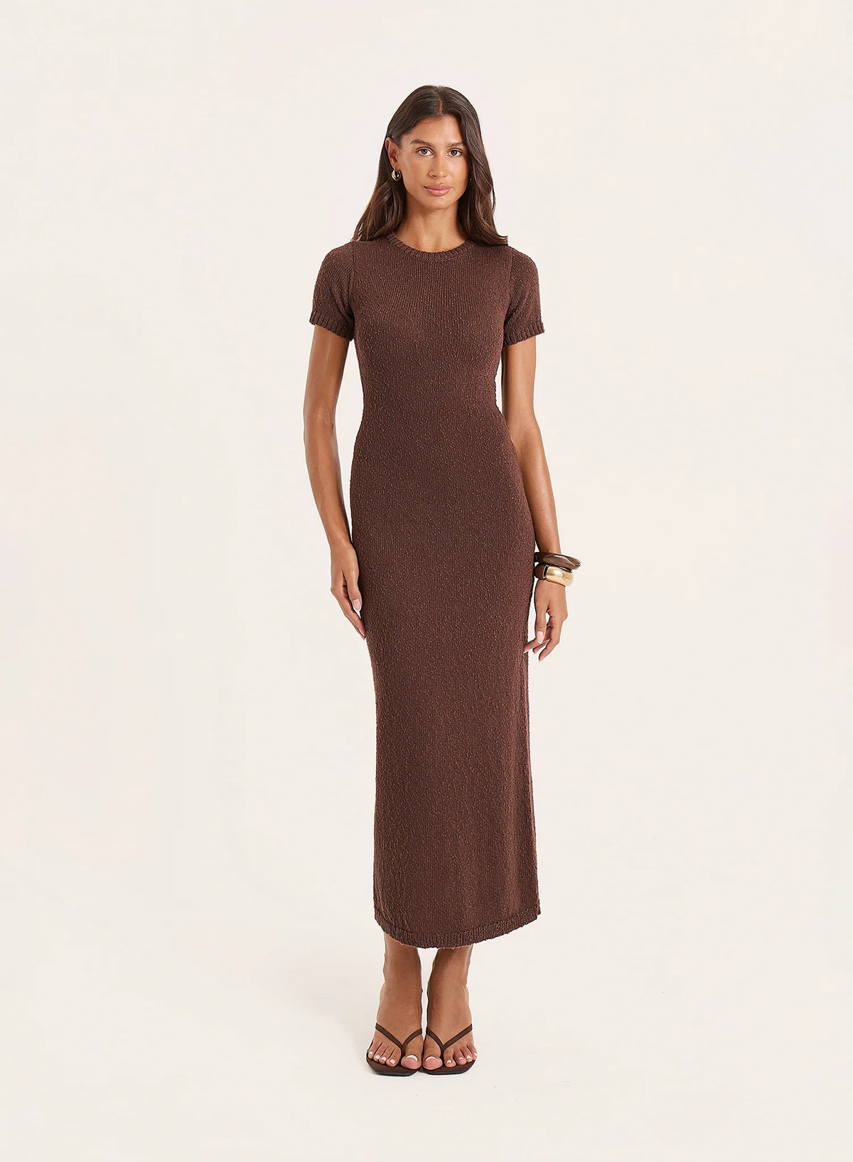 Chocolate Boucle Knitted Maxi Dress