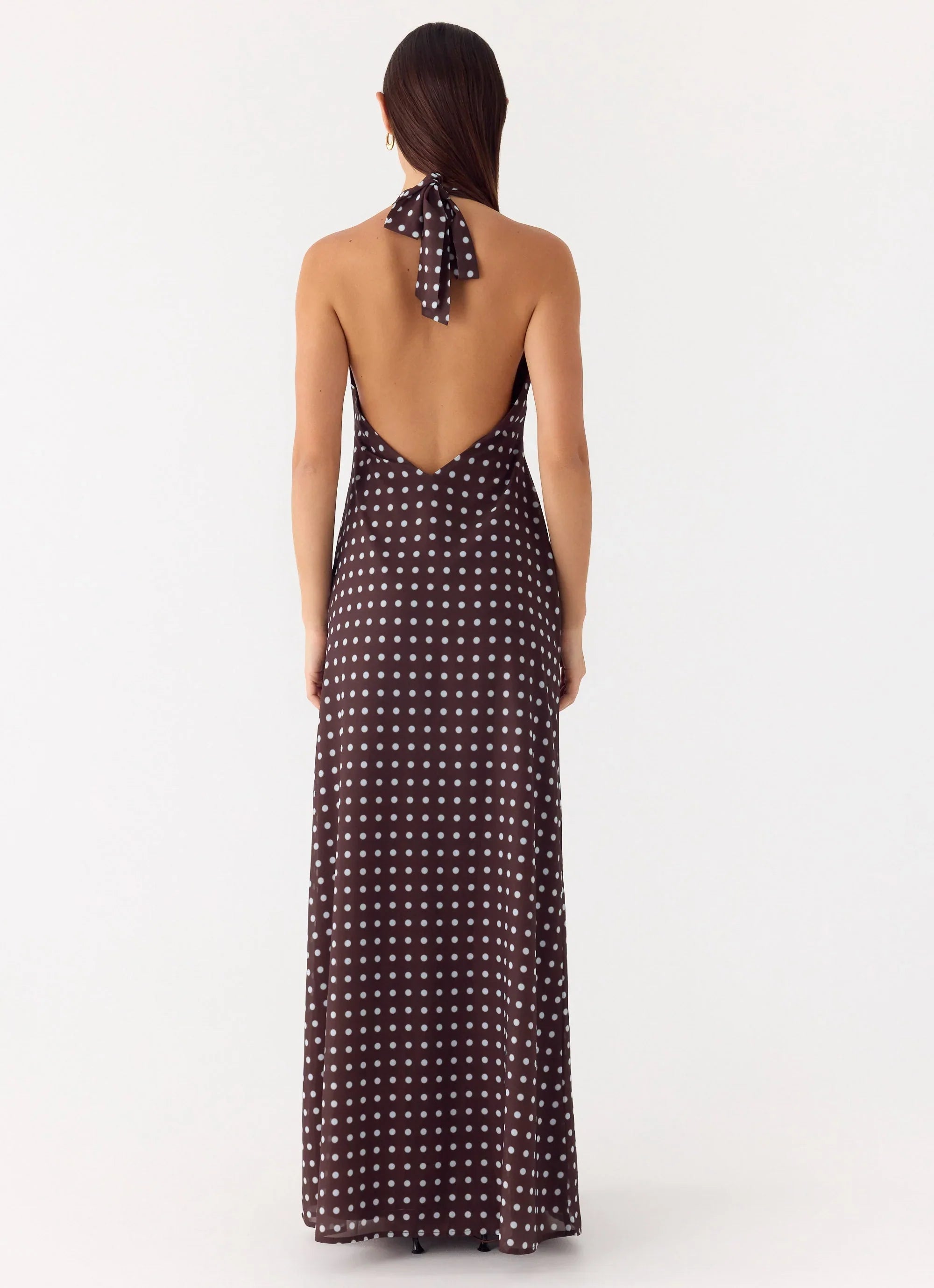 Float Away Maxi Dress Chocolate Blue Dot